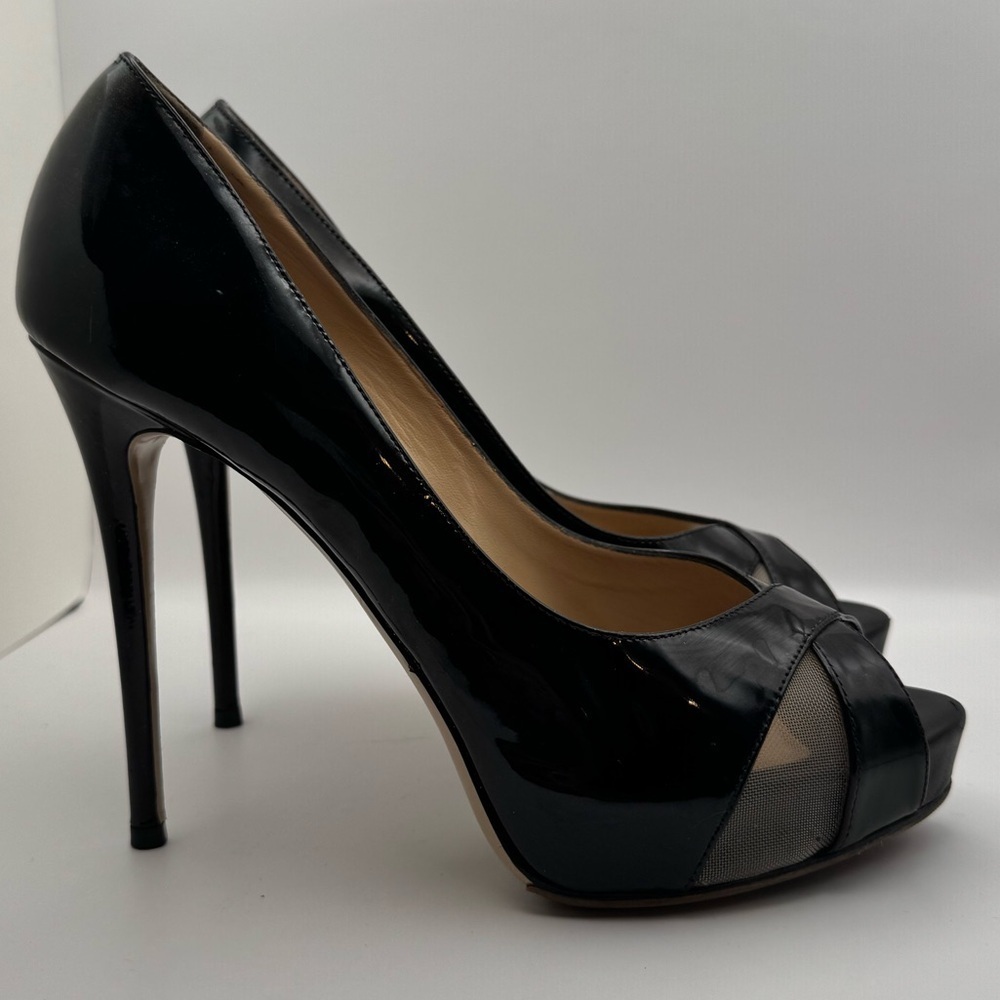 Valentino Black Patent Leather Peep-Toe Heels Size 39.5 - Picture 8 of 9